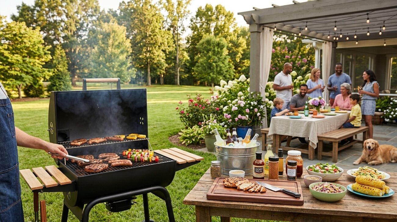 como organizar una barbacoa en el jardín como esta