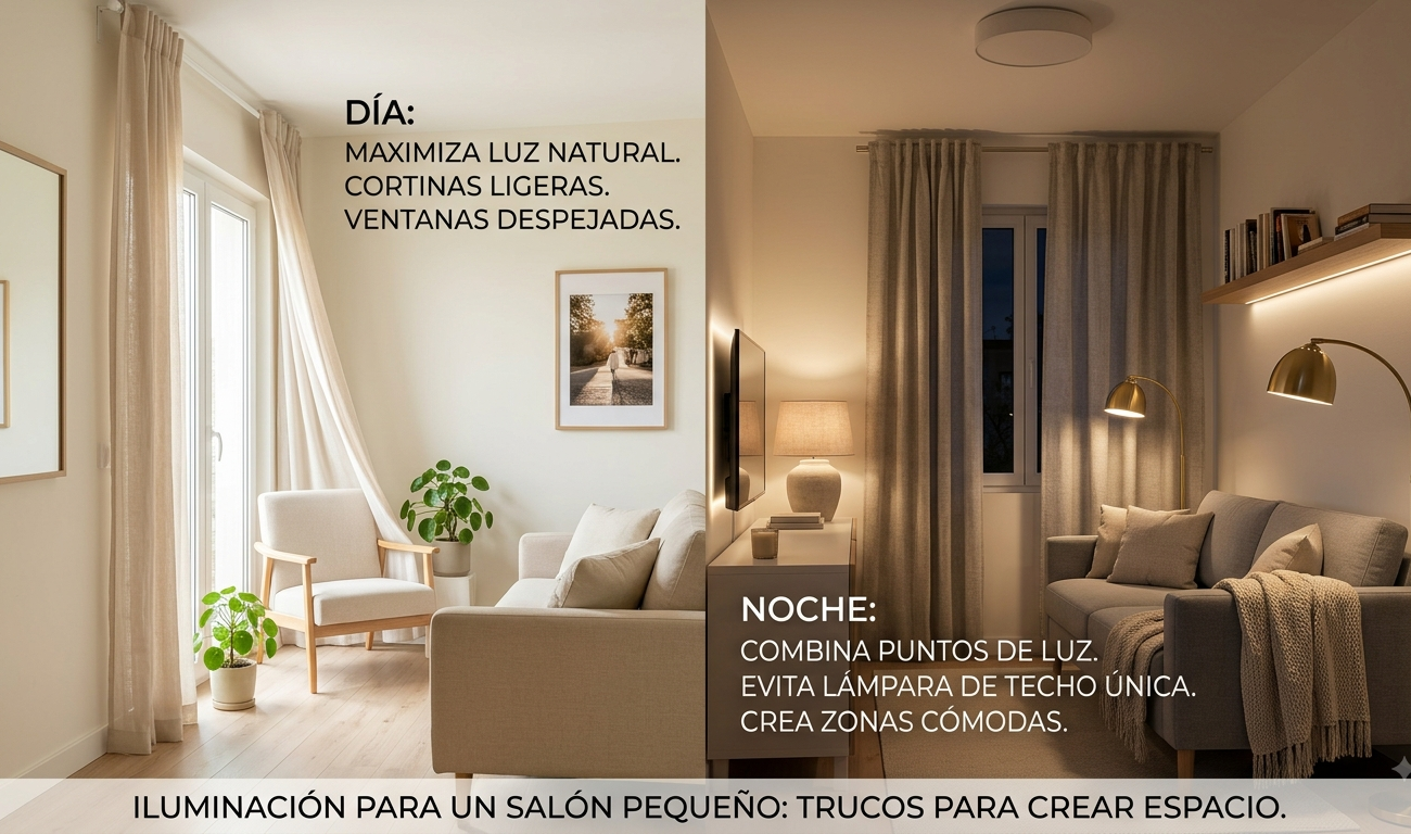 Trucos de día VS de noche para la iluminación de un salón
