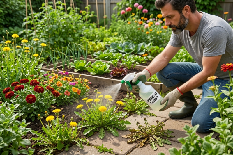 Herbicida casero para jardín y precauciones