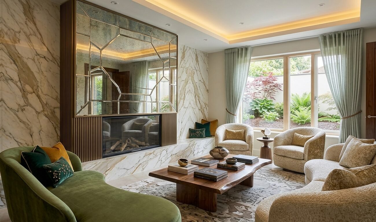 salón con chimenea