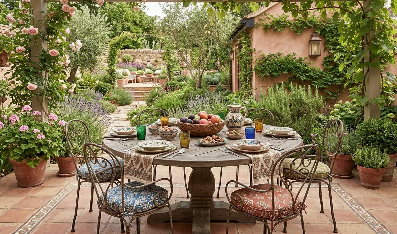 mesa para comer fuera en el jardín