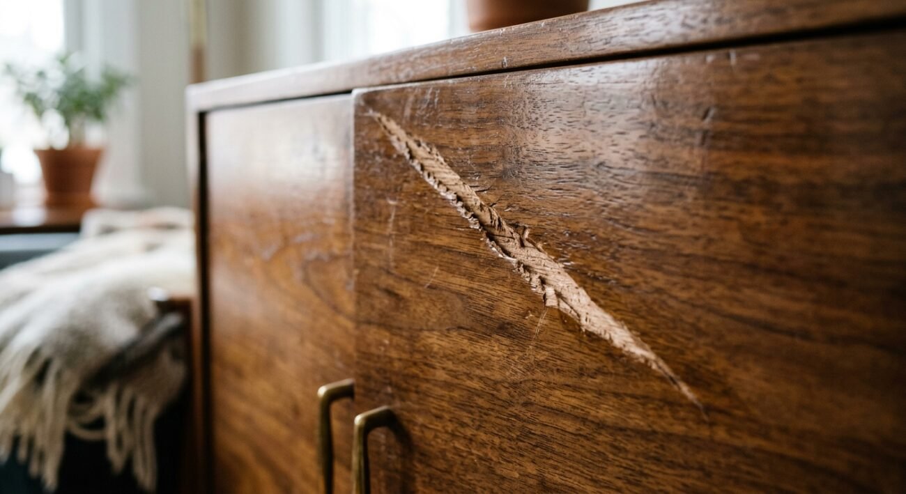 arañazo en un mueble de madera