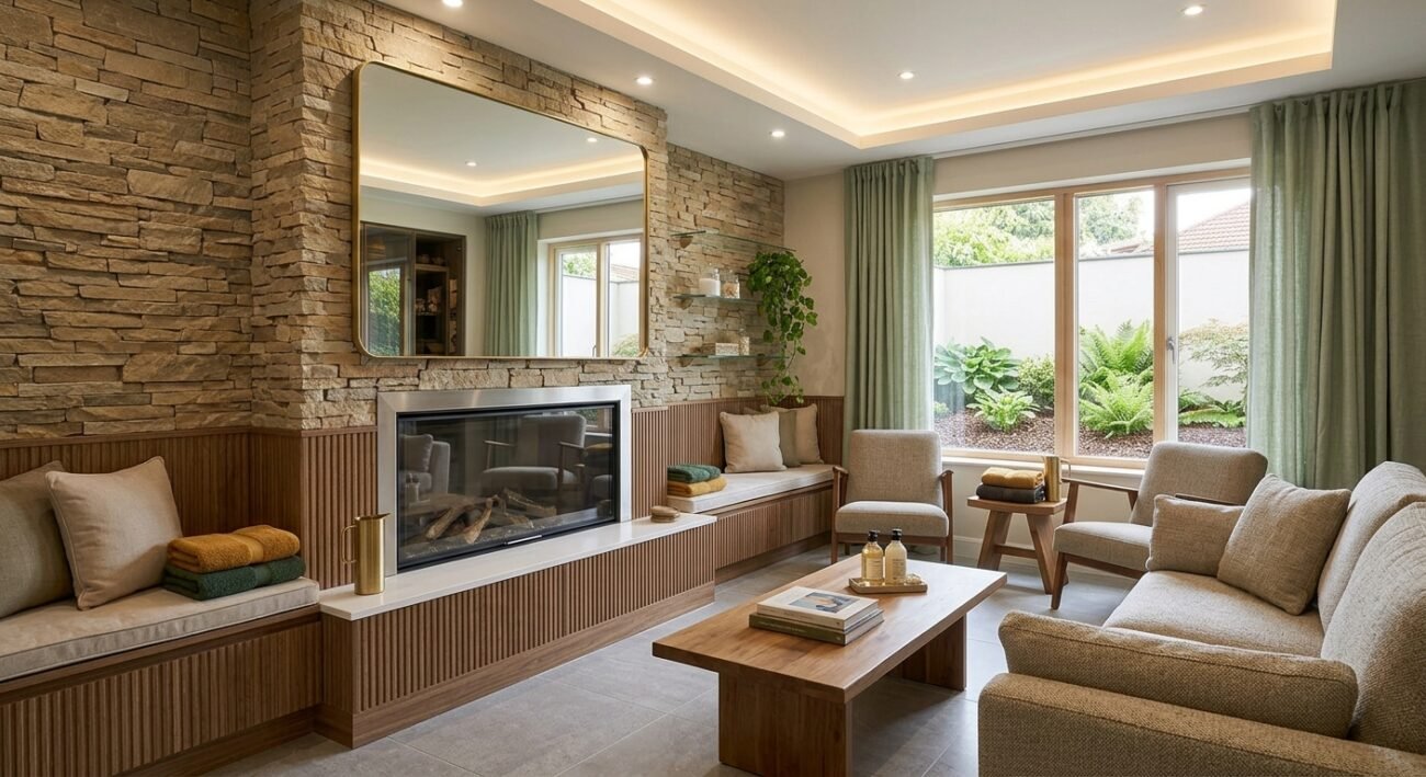salón con chimenea