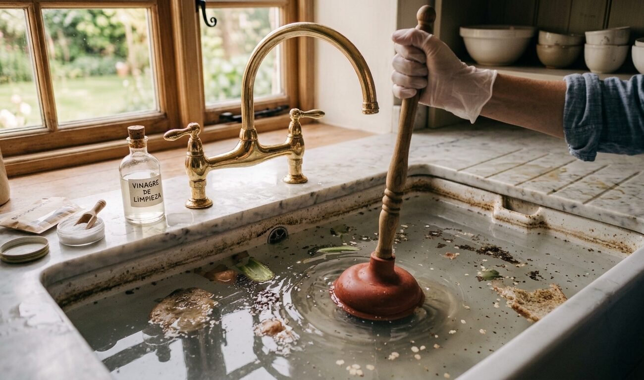 fregadero de la cocina atascado
