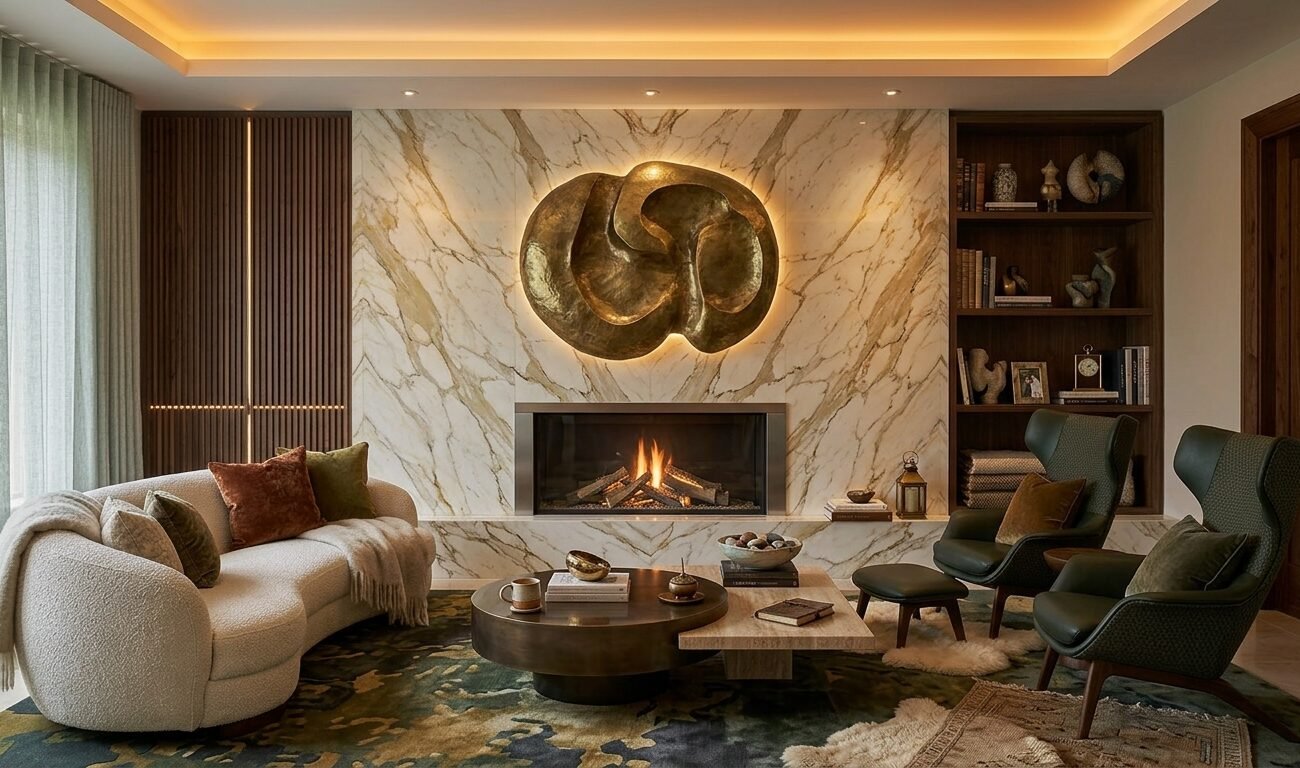 salón con chimenea