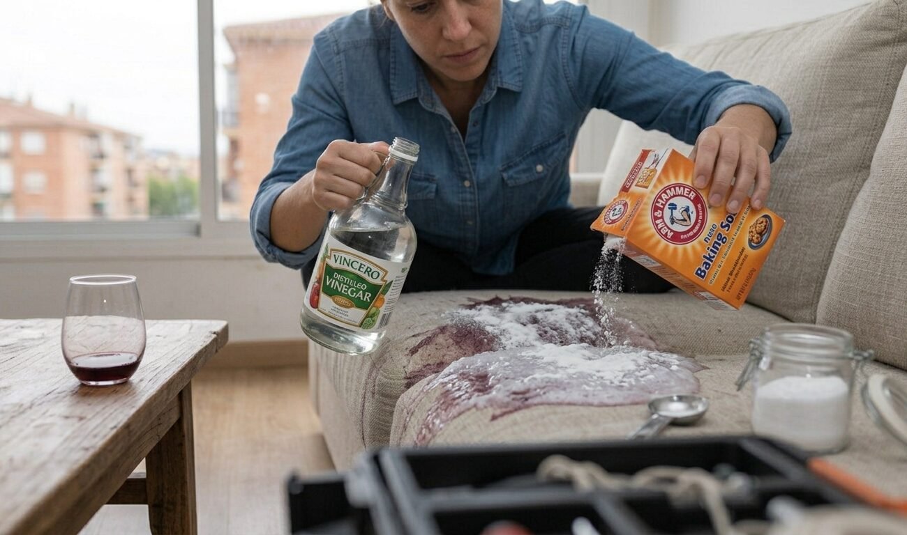 quitar manchas de vino del sofá