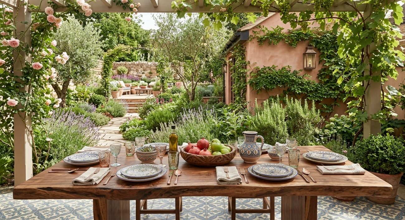 mesa para comer fuera en el jardín