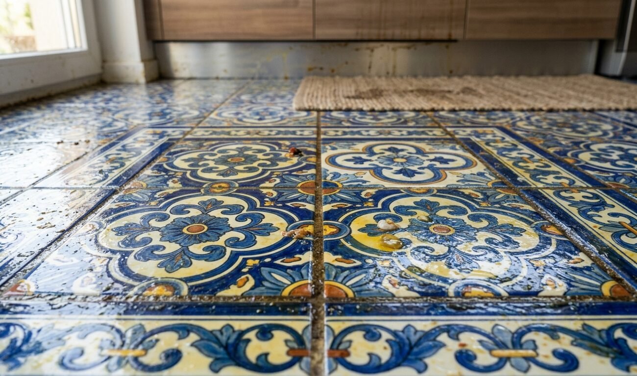 los azulejos de la cocina no están limpios