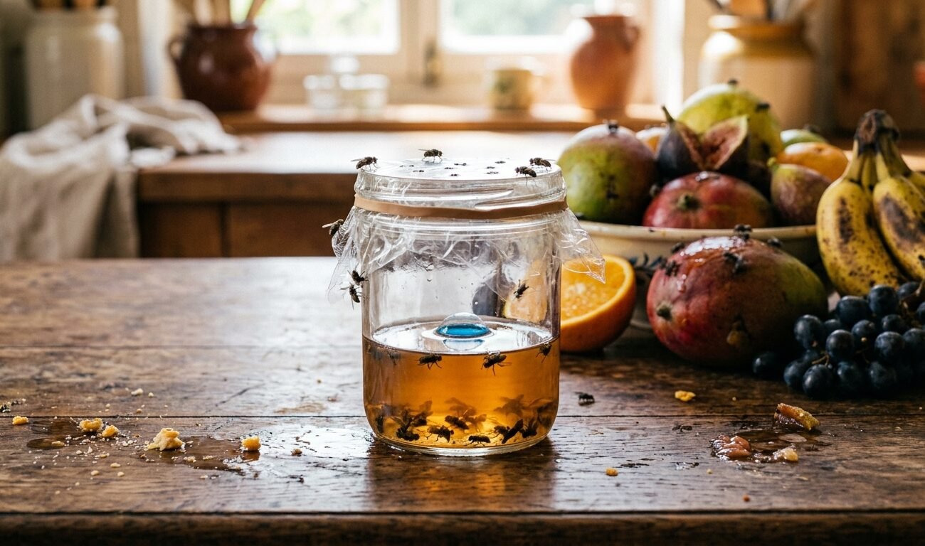 eliminar las moscas de la fruta con trampas de vinagre